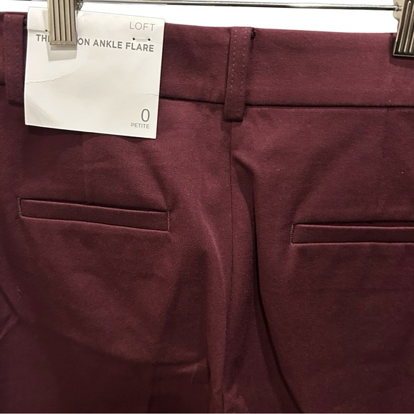 LOFT Petite Sutton Flare Pants in Bi-Stretch, Burgundy, Size 0P, NWT - Picture 6 of 6